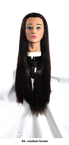 28" Recurlable Human Hair Blend Cosmetology Training Practice Mannequin Head with Table Clamp Holder (4)