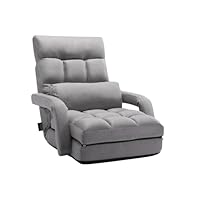 VEVOR Floor Chair, Floor Gaming Chair with 5 Adjustable Position and Back Support, Folding Sofa Chair with Armrest for Adults, Sofa Lounger Bed with Back Cushion for Living Room and Bedroom, Gray