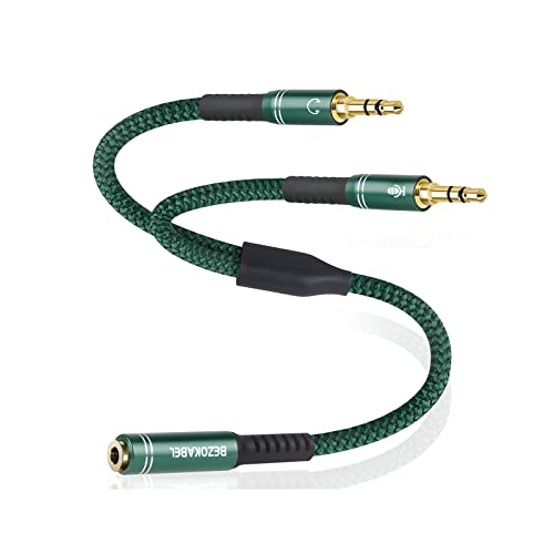 Bezokabel Headphone Splitter, Bezokable Headset Splitter Adapter For Pc, Headphone Splitter 3.5Mm Female To 2 Male Nylon Braided Audio Splitter For Pc, Laptop, Desktop, Computer, Headset - Green #TOP8