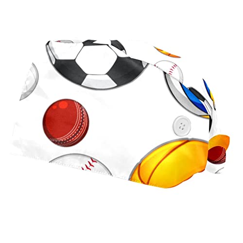 ZORE_FINE5 2 Pz Cappello da Lavoro con Pulsante e Fascia per il Sudore Unisex Regolabile Elastico Fasciatura Cravatta Indietro Cappelli Sport Ball Pattern