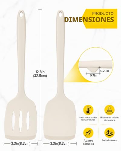 Miniatura 3 de Paquete De 2 Torneadores De Espátula De Silicona, Conjunto De Espátula De Cocina Ranurada Antiadherente, Resistente Al Calor Bpa Libre Para Voltear Pescado, Huevos, Filete, Panqueques Khaki