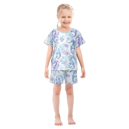 ALAZA Seahorse Starfish Coral Reef Pajamas Short Sleeve 2 Piece Sleepwear Top and Bottom Pajama Set Unisex3