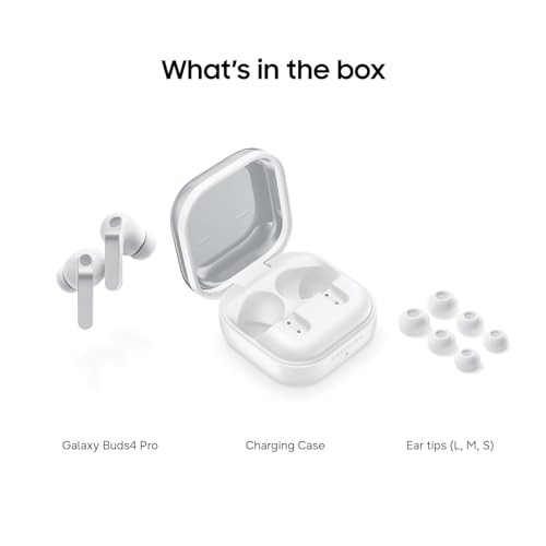 Image of Samsung Galaxy Buds 4 Pro (2026) AI True Wireless Bluetooth Earbuds, Hi-Res Audio, 2-Way Speaker, ANC 2.0, Optimized Comfort, IP57, Live Translation, White [US Version, 2 Yr Warranty]