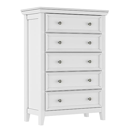BLANKSPACE White Dresser, 5 Chest Drawer Dresser for Bedroom, Modern Nightstand, Large Capacity Wood Cabinet for Bedroom, Closets, Hallway - Thumbnail 3