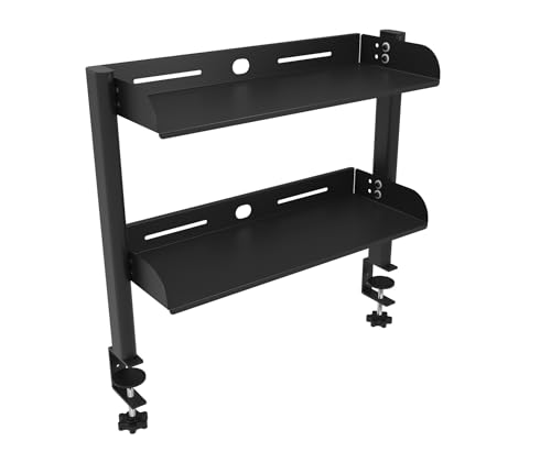 デスク上収納ラック 穴あけ不要 机上ラック ケーブルトレー付き 収納 クランプ固定 机上台 卓上棚 棚 可動棚 二段/三段 簡単組立 前後に調節できる 配線整理 デスク上 収納 オフィス