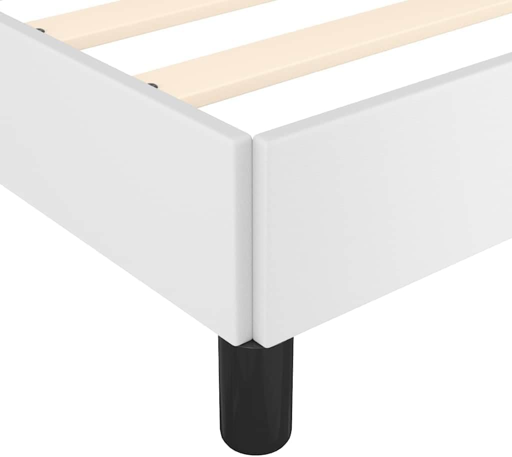 Bed Frame White Faux Leather Upholstered Full Double Platform Foundation with Sturdy Engineered Wood, Easy Assembly, Nonslip Feet for Modern Minimalist Bedroom Mattress Support