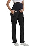 CEITAJUI Women's Maternity Cargo Pants Quick-Dry Athletic Scrub Pants Pregnancy Pants Hiking Workout Lounge, Black L