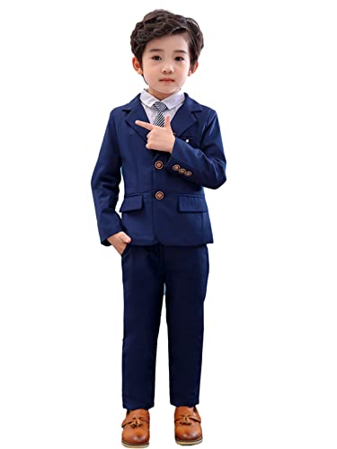 LOLANTA Conjunto de Traje de 2 Piezas para niños, Conjunto de Blazer y pantalón para niños, Ropa de Ocio o Vestido de Fiesta de Boda, Azul, 140