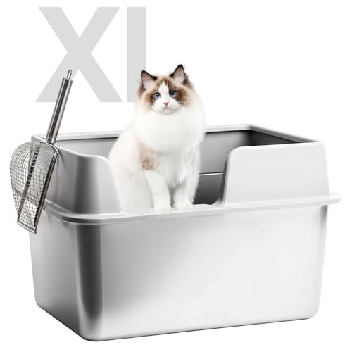 Arenero de acero inoxidable XL con tapa para gatos grandes miniatura 1