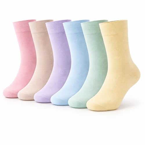 Image of ITRAT® 6 Pairs Womens Ladies Non Elastic Diabetic Socks Easy Grip Loose Soft Top Cotton Socks For Swollen Feet Odema FrIendly Uk Size 4-8 (Pastel 6 Pairs)