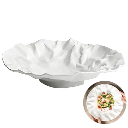 Lammusd Ensemble d'assiettes creuses créatives en céramique froissée – 22,9 cm, polyvalentes pour salade, dessert, collation et plats principaux, cuisine à la maison/hôtel/restaurant