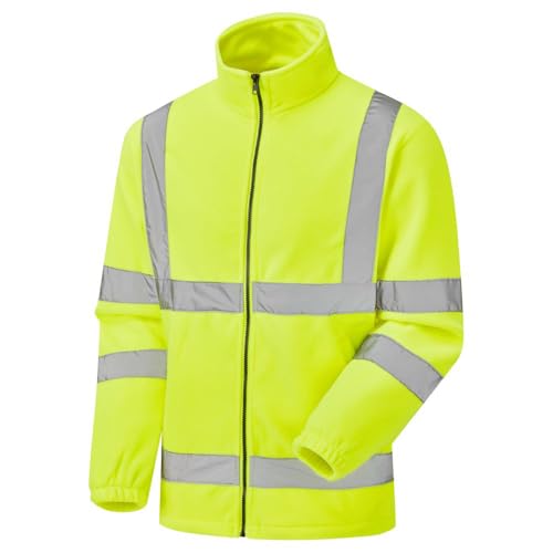 Hi Vis Viz Visibility Fleece Jacket with Zip Fastening Safety Work Mens Warm Top (Large, Yellow)