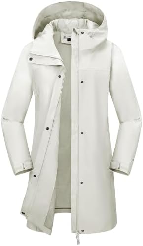 33,000ft Damen Regenjacke Lange Windbreaker Softshelljacke mit Kapuze | Leicht Übergangsjacke, 10000mm Wasserdichte Wanderjacke, Mesh-Futter Trenchcoat, Atmungsaktive Regenmantel,