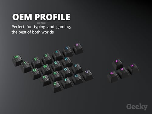 Geeky Jeu de touches caoutchoutées | Translucide à double tir | ABS + TPR | Profil OEM pour clavier de jeu mécanique (noir, 23 touches) – vue 7