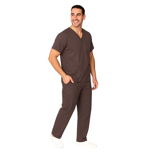 M&M SCRUBS Men Scrub Set Medical Scrub Top and Pants S Chocolate - Thumbnail 4