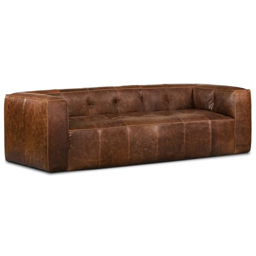 POLY & BARK Capa 92' Sofa – Chocolate Brown Full-Grain Pure-Aniline Italian Leather, Boxy Modern Design, Feather-Fiber Cushions, Solid Wood Frame