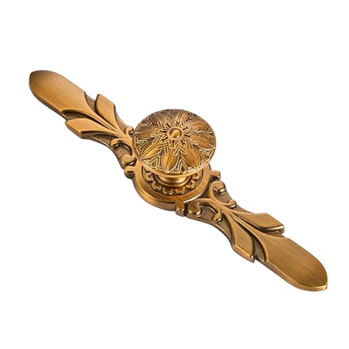 YCSJ Round Antique Brass Knobs & Back Plates for Cabinets - 5 Pack (1-1/4” Knob and 5-4/5” Plate), Home Decorative Cabinets Hardwares with Flower Look Nobs and Plates