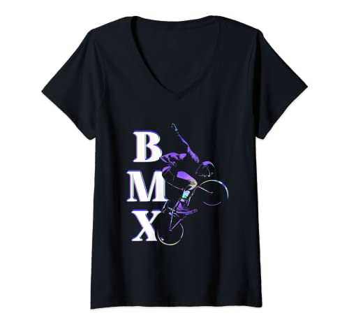 Mujer BMX Cyclist | Bicicleta Ciclismo | Freestyle BMXer Camiseta Cuello V