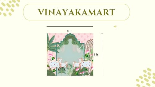 Image of varalakshmi Pooja Decoration Backdrop | Cow Backdrop Cloth Decorations |pichwai Backdrop Cloth Decoration (8x8 FEET) Light Pink 4 Cows | Pichwai Design Backdrops Cloth |Backdrop for Pooja