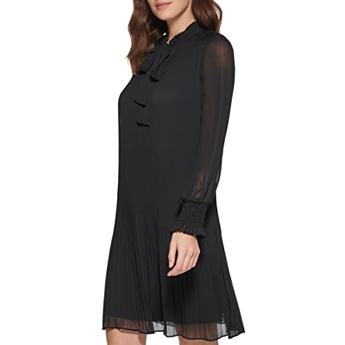 Image of DKNY Womens Long Sleeve Tie Neck Pleated Dress