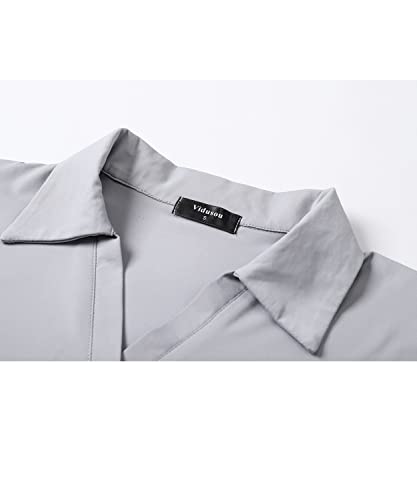 Vidusou Ladies Golf Shirts,Short Sleeve V Neck Workout Tops Sport Shirts Moisture Wicking Performance Cool Quick-Dry Activewear Gym Clothes Light Grey Large #TOP2