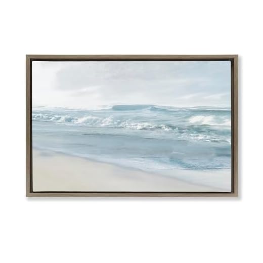 Stupell Industries Calm Blue Beach Waves Brown Floater Framed Canvas Wall Art Design by Mike Calascibetta, 31 x 21