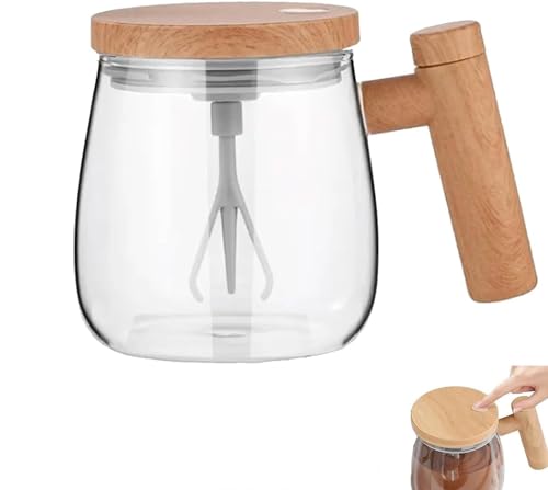 EHOTER Electric High Speed Mixing Cup Waterproof Glass Self Stirring Travel Coffee Cup Self Stirring Coffee Cup with Detachable Stirring Rod for Home Office Travel (Battery Model,Transparent)
