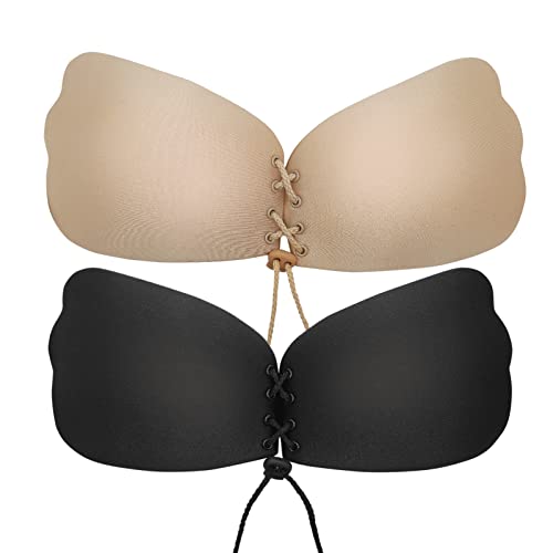 2Pcs Klebe BH, Klebe BH Push Up, BH Rückenfrei Unsichtbar, Unsichtbar Silikon Selbstklebend BH,BH Ohne Träger, Wiederverwendbarer und Atmungsaktiver für Rückenfreies Kleid Abendkleider Brautkleider,B Cover