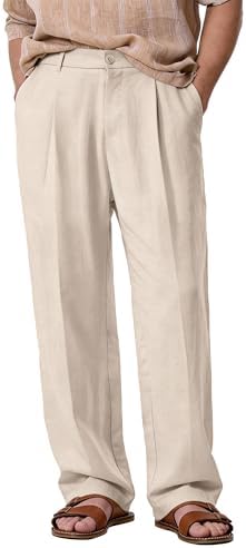 Comdecevis Men's Casual Linen Pleated Pants Lightweight Loose Fit...