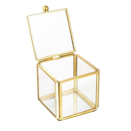 Small Clear Glass Jewelry Trinket Box with Lid, Glass Boxes for Display, Shadow Box for Wedding Birthday Gift
