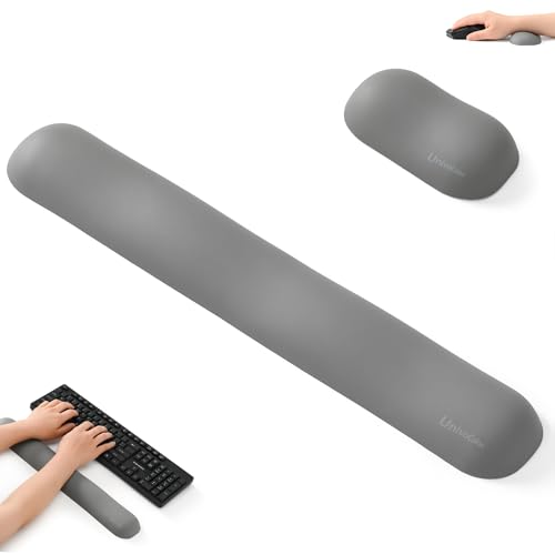 Image of UnivoColors Design-Wave Set of Wrist Rest,Artificial Sheepskin+Memory Foam+Ergonomic+Anti-Slip Gel, Resilience Support During Work and Gaming,Keyboard Accessory,Grey