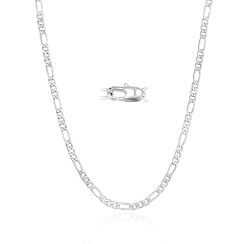 Cheria chaîne en argent pour homme 3/5 mm en argent 925 et chaîne en or 14 carats pour homme, chaîne maille gourmette et chaîne Figaro, collier pour –...