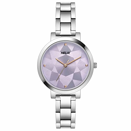 Image of Helix by Timex Analog Watch for Women with Purple Round Dial & Silver Stainless Steel Bracelet Band Water Resistant Women's Wrist Watches - TW041HL23