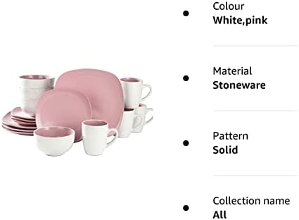 Waterside - 16 Piece Nova Square Dinner Set Pink