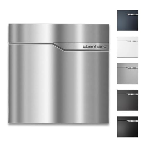 Metzler moderner Briefkasten mit hochwertigem Stahlkorpus & gebürsteter Edelstahlfront, personalisiert mit Edelstahl-Namensschild, Wandbriefkasten mit Zeitungsfach, Postkasten | Ebenhard