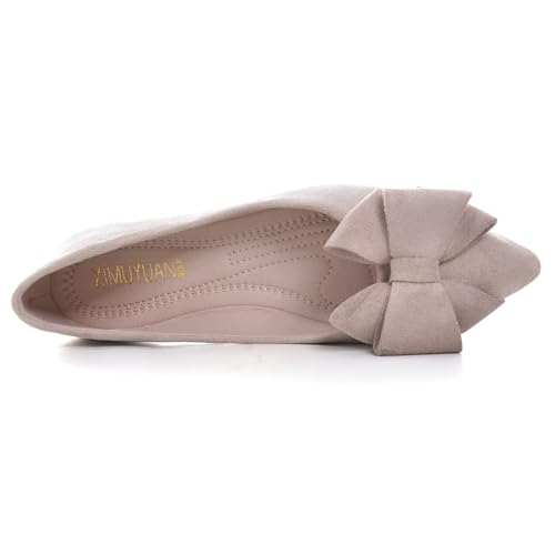 Stunner Womens Bowknot Flower Ballet Flats Pointed Toe Soft Dress Shoes Apricot 39(7) 24