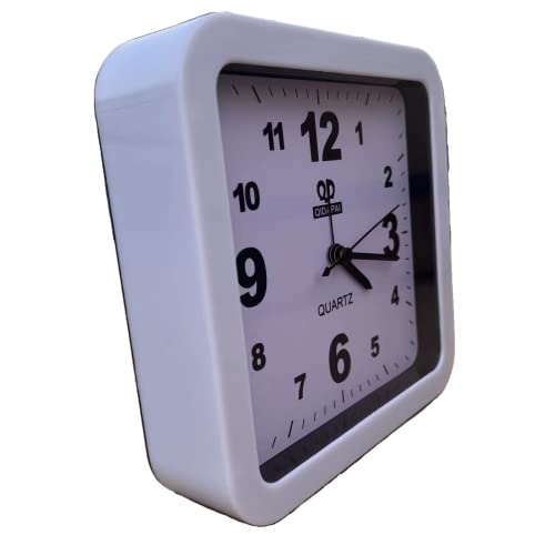 Buyinmo 6 Inch Simple Small Bedroom Bedside Student Office Desk Clock, Battery Operated Alarm Clock, Silent No Ticking Analog Quartz Kitchen Living Room Decorative Square Wall Clock-White #TOP1