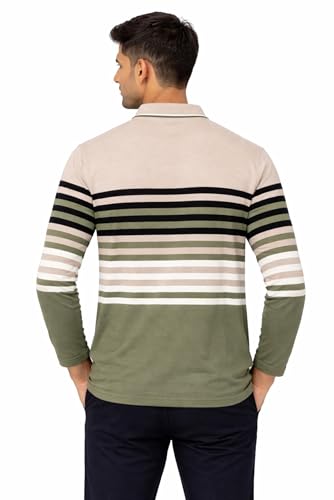 Image of SANE ORIGINALS Full Sleeves Textured Polo Tshirt for Men with Pocket || Long Sleeves Collar and Pocket T-Shirt for Men Olive