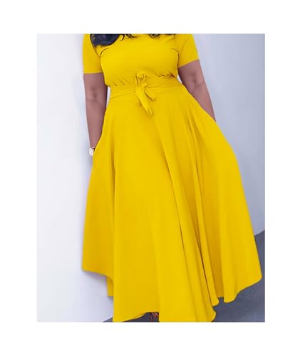 Image of SOMTHRON Women's Casual 3 /4 Sleeve Long Maxi Dress A-Line Flared Solid Wrap Tie Waist Swing Dresses