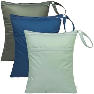 babygoal Wet Dry Bags for Baby Cloth Diapers, Washable Travel Bags, Beach, Pool, Gym Bag for Swimsuits & Wet Clothes with Two Zippered Pockets 3 Pack, 3LN32-CA