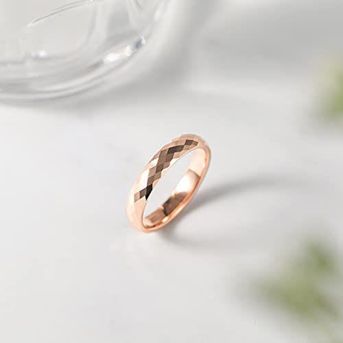 Greenpod 4Mm Rose Gold Tungsten Wedding Band For Women Faceted Edge Dome Polished Engagement Rings Size 7 #TOP1