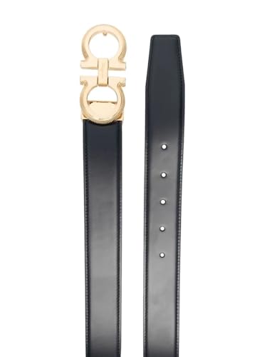 Salvatore Ferragamo Adjustable Reversable Black/Blue Gancini Leather Belt (105IT) - Image 2