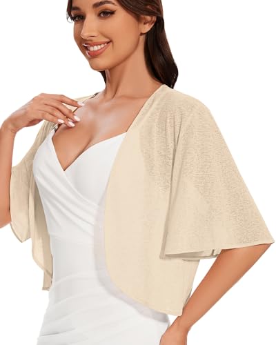 Image of Women Bolero Shrug Cardigan Open Front Cover Up Sheer Short Sleeve Kimonos for Evening Dress