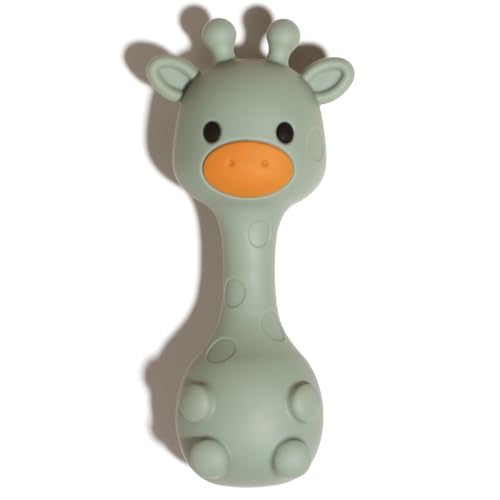 Image of Silicone Little Giraffe Shaker Rattle Toy for Babies | Food Grade Silicone Teether | Easy to Grip | BPA Free (Olive Green)