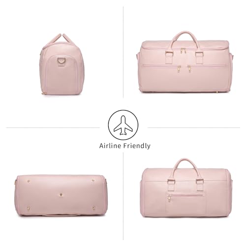 Image of seyfocnia Convertible Travel Garment Bag, Carry On Garment Bag for Women, 2 in 1 Hanging Suitcase Suit Business Travel Bag Weekender Bag, Pink