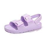 FUNKYMONKEY Unisex-Child Slides Adjustable Double Buckle and Back Strap Open Toe EVA Flat Sandals for Toddler Boys Girls (8 Toddler, Lilac/HGD)