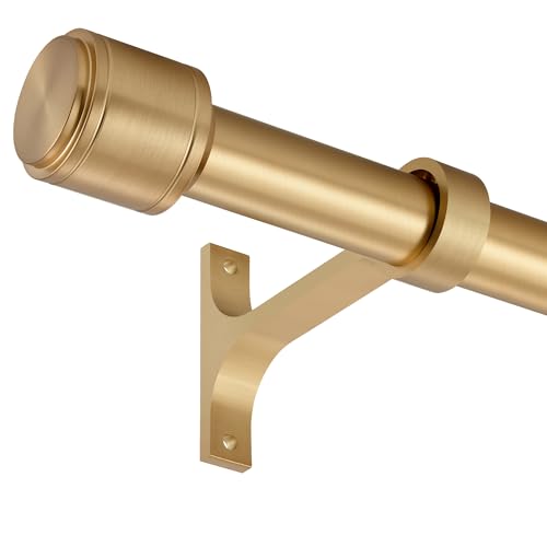Lwiiom Warm Gold Curtain Rods for Windows 16 to 28 Inch, 1 Inch Diameter Blackout Curtain Rod with Aluminum Cylinder Finials and Full Surround Brackets, Window Curtain Rod for Wall and Ceiling Mount