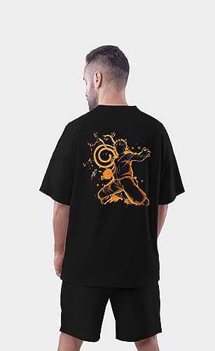 Image of Be Crazy Oversized Loose Baggy Fit Drop Shoulder Half Sleeves Pure Cotton Anime Graphic Printed T-Shirt for Men