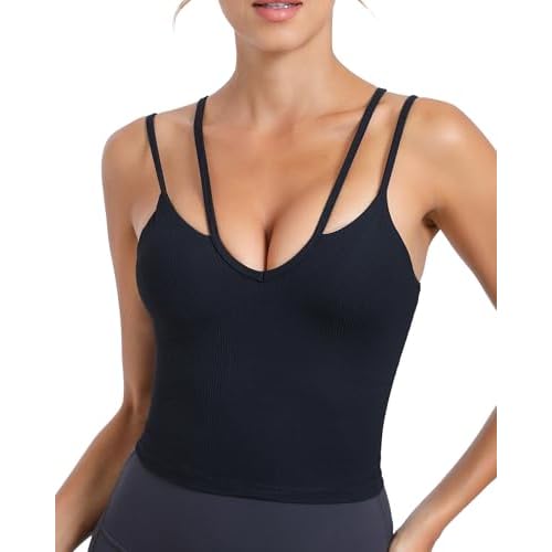 RUNNING GIRL Workout Tank Tops with Built in Bras for Women,Criss-Cross Back Medium Support Sports Bras for Women 1-black Large