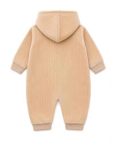 Image of Bold N Elegant Cartoon Bear Warm Winter Fur Wool Full Sleeve Footless Baby Romper with Hood, Front Button Bodysuit for Newborn Infant Baby Boy Girl